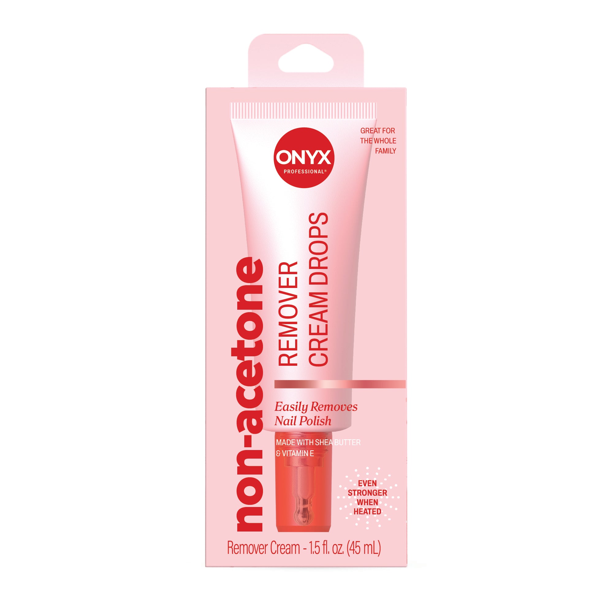 Onyx non-acetone nail polish remover cream drops packaging on a white background