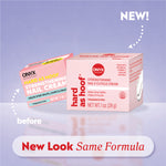 Old and new Hard as Hoof packaging with labels “before,” “NEW!,” and the phrase “New Look Same Formula.”