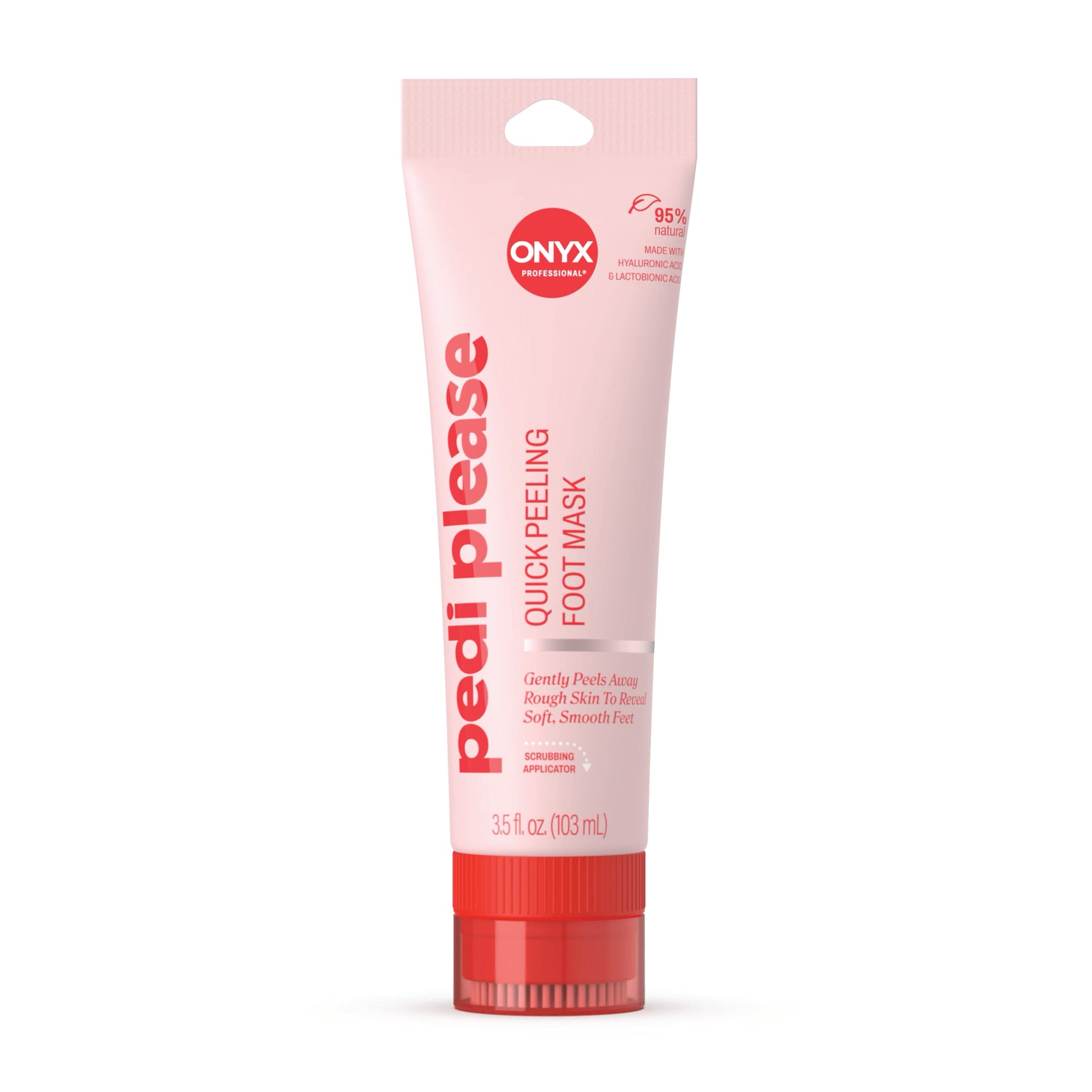 Pink tube of 'Pedi Please' quick peeling foot mask on a white background