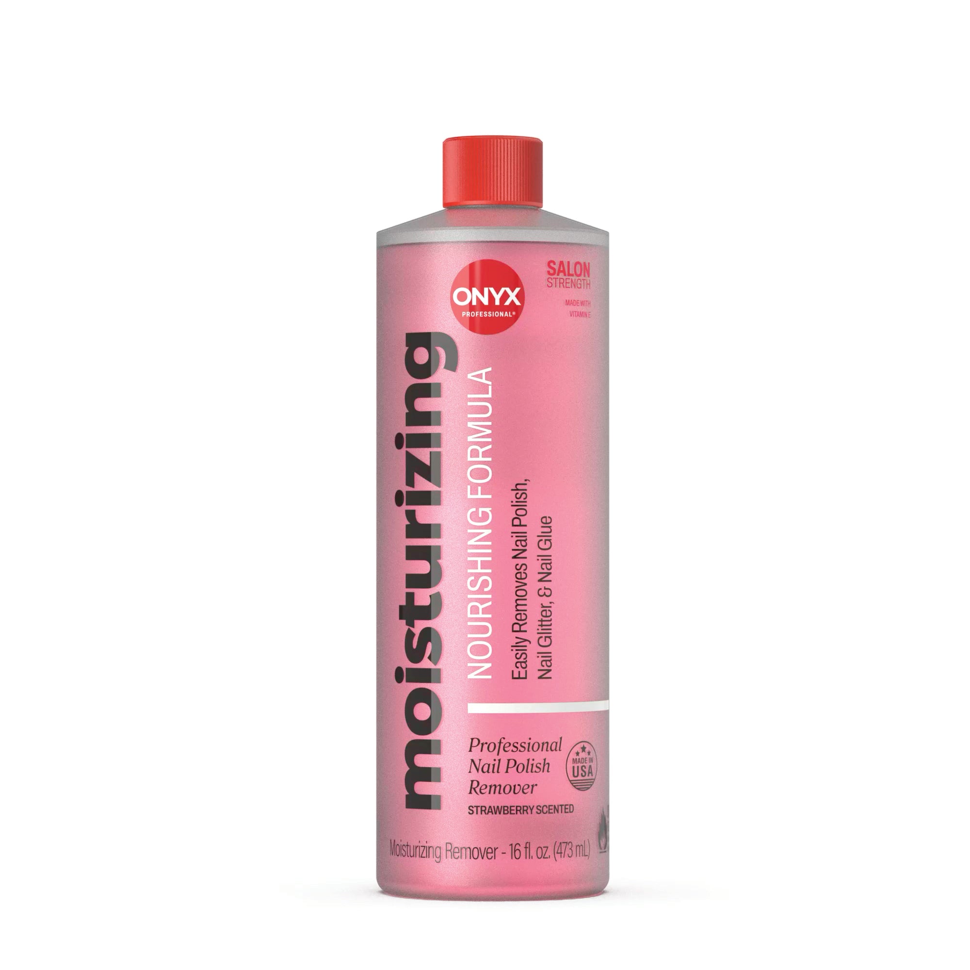 Onyx moisturizing nail polish remover bottle on a white background
