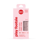 Pink packaging of ONYX play footsie double-sided pumice stone on a white background