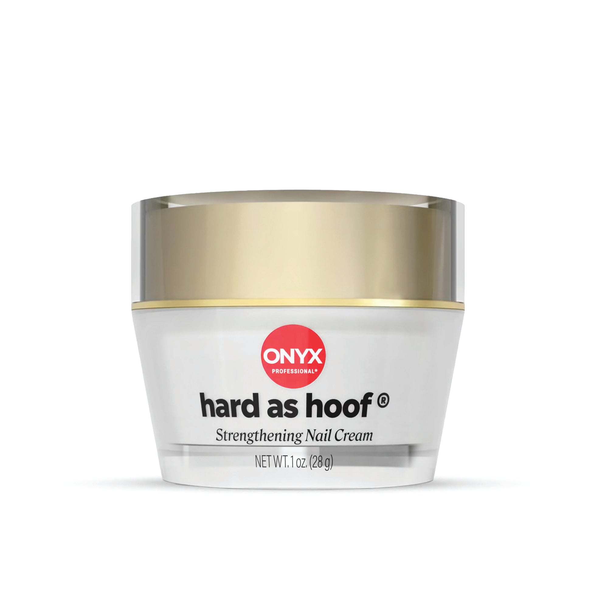 Onyx hard as hoof strengthening nail cream jar on a white background