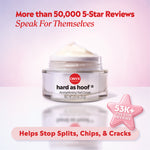 Text at the top reads “More than 50,000 5‑Star Reviews Speak for Themselves.” A pink star-shaped badge near the jar reads “53K+ Five Star Reviews.” Text along the bottom says “Helps Stop Splits, Chips, & Cracks.”
