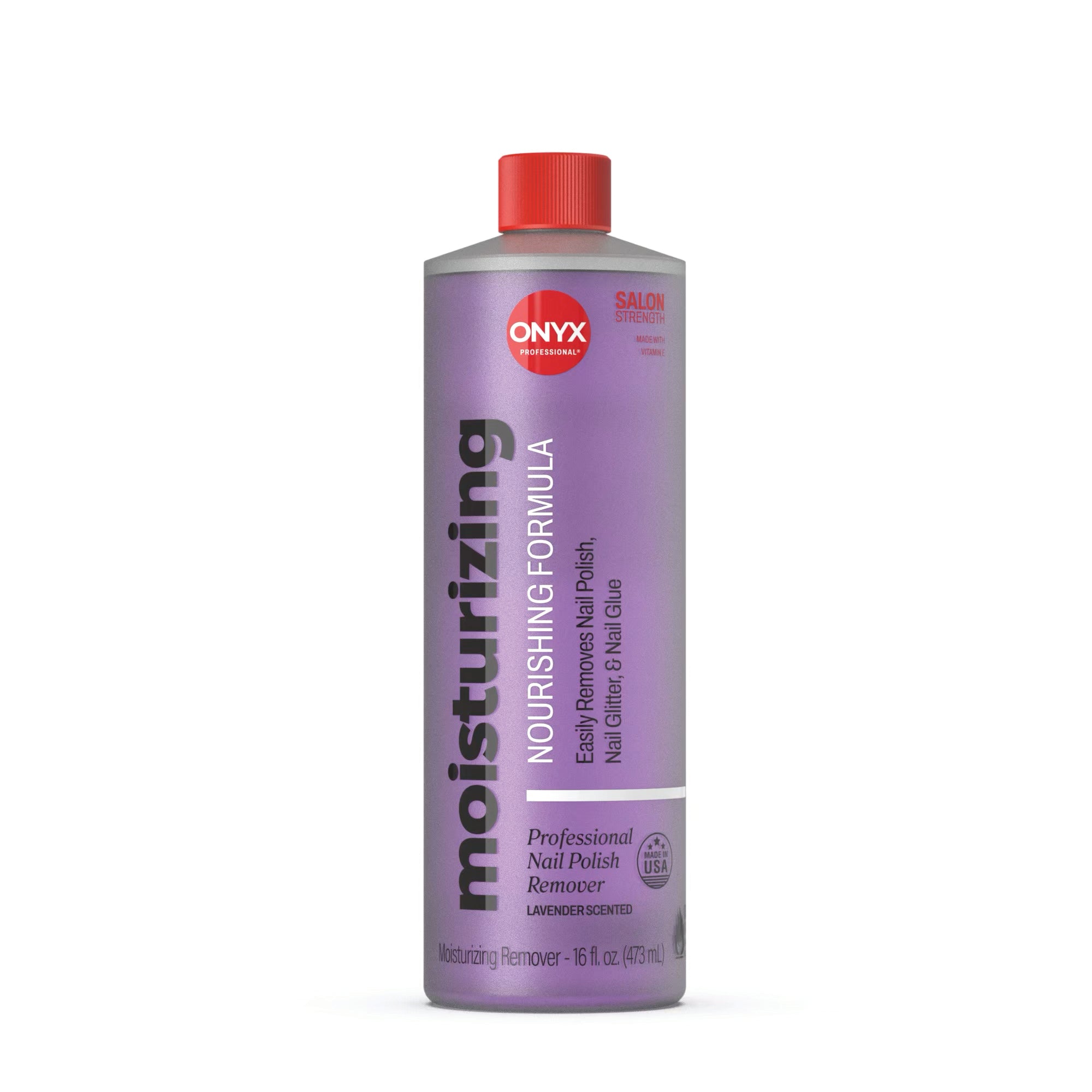 Onyx moisturizing nail polish remover bottle on a white background
