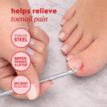Helps relieve toenail pain, is made with stainless steel, includes a nipper, pusher, & lifter, and its 3 pieces are rust resistant.