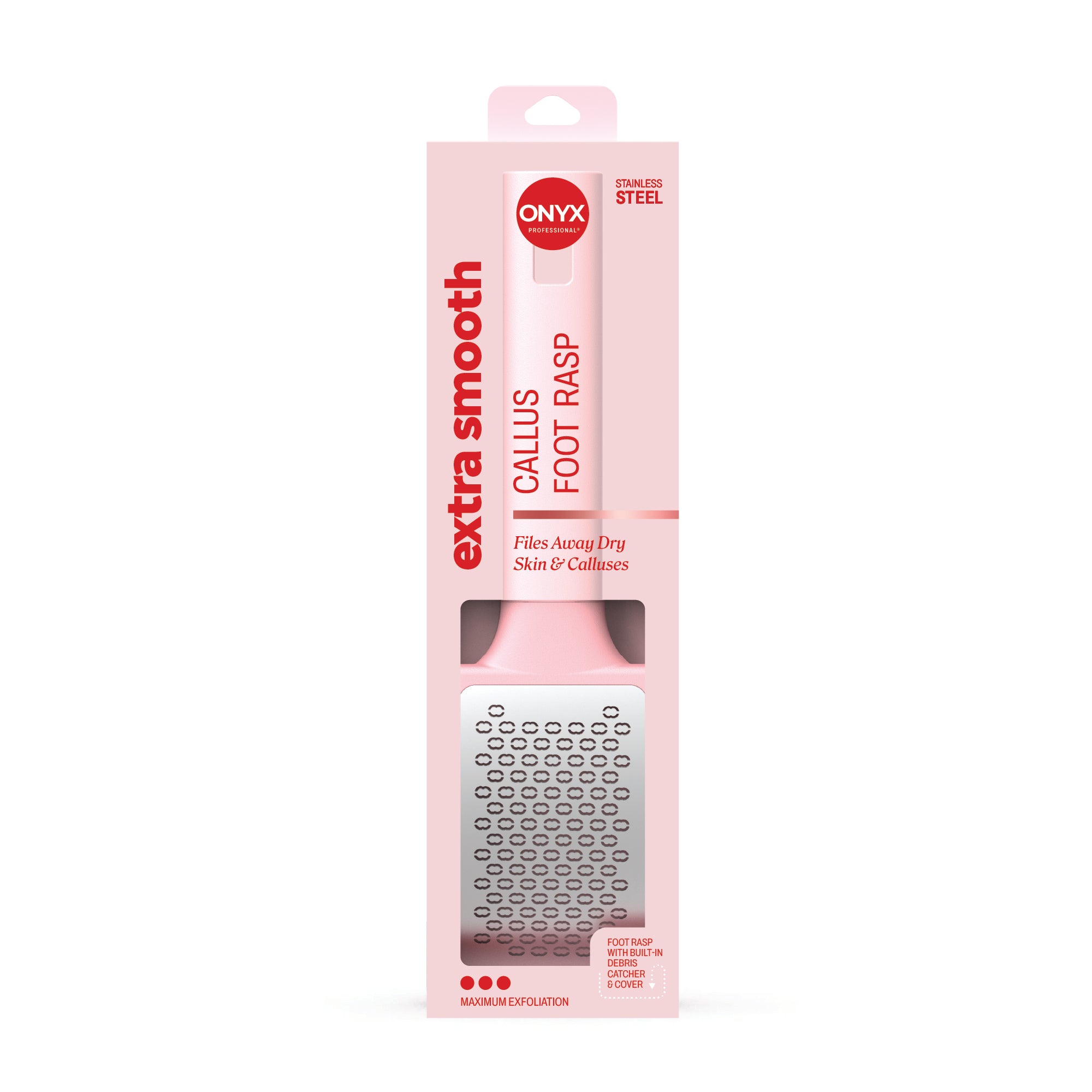 Onyx professional pink callus foot rasp in packaging. 