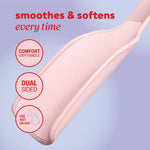 Foot file includes comfort grip handle, is dual sided, and can be used wet or dry.