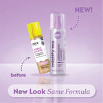 Old and new fragrance mist bottles with labels reading “before,” “NEW!,” and “New Look Same Formula.”