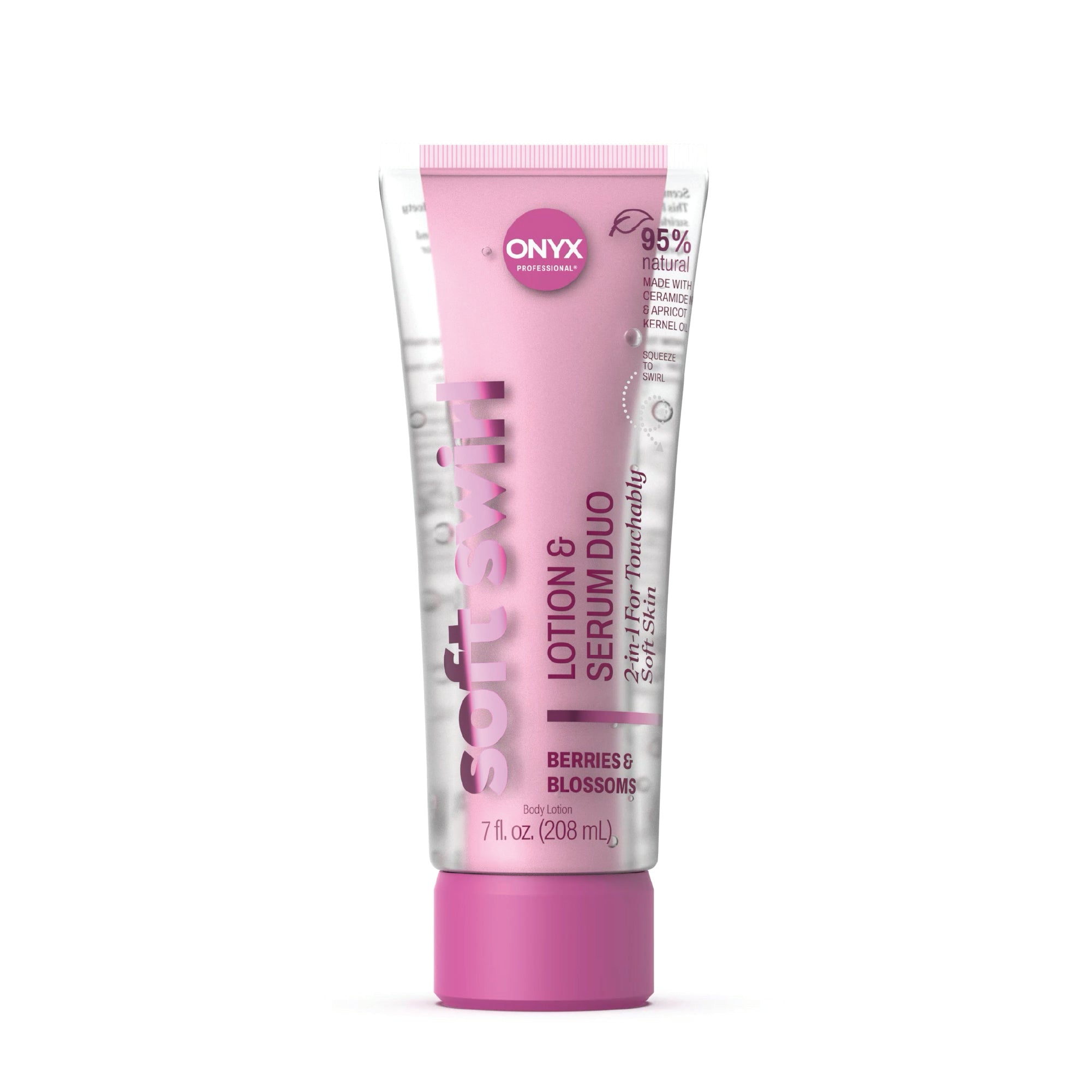 Purple lotion and serum duo tube with 'Onyx' branding on a white background