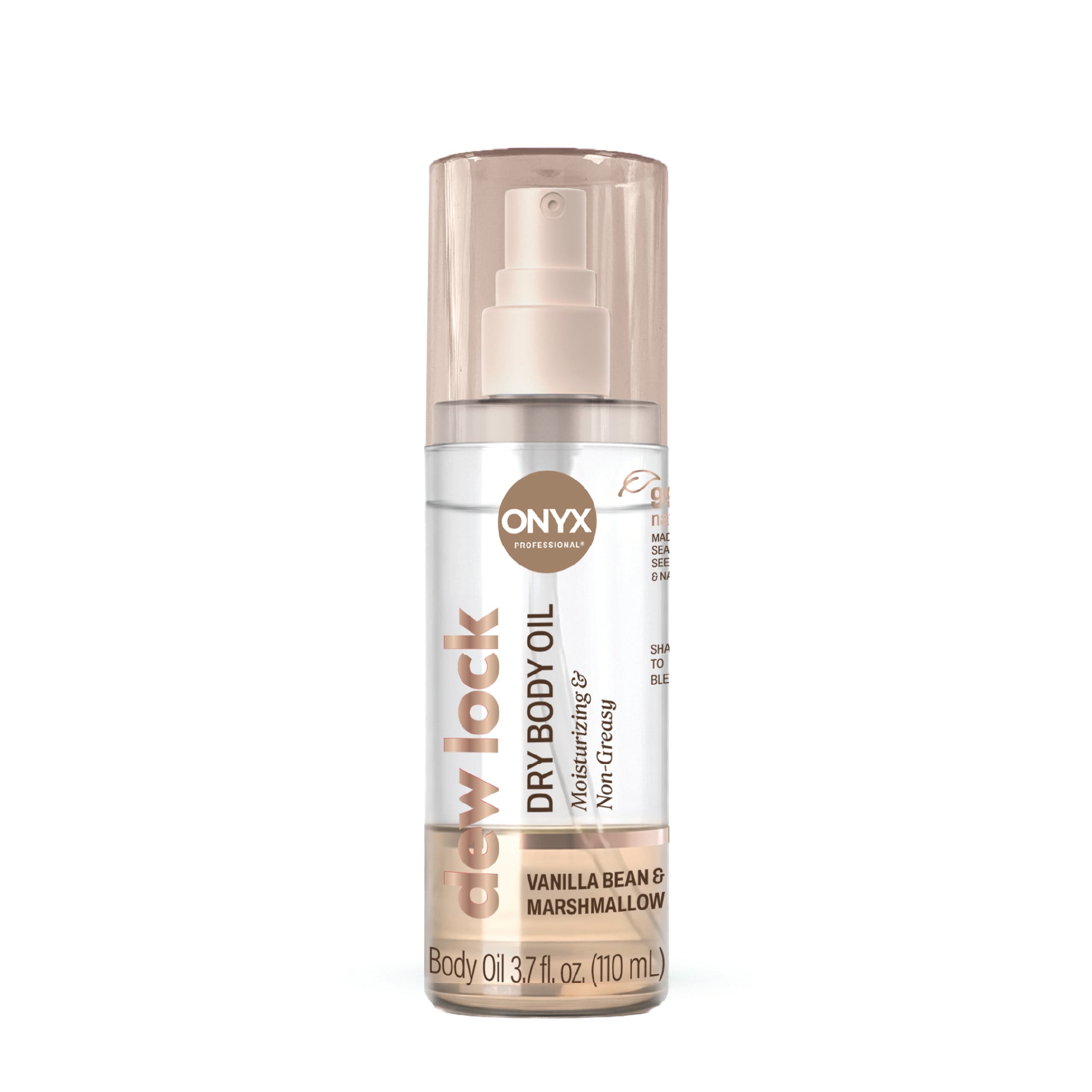 Onyx Glow Lock dry body oil bottle on a white background