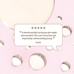 Review text reading “It absorbs quickly, leaving my skin supple and nourished. The scent is luxurious and long‑lasting, without feeling greasy.” credited to Rozzie.
