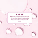 Review text reading “It absorbs quickly, leaving my skin supple and nourished. The scent is luxurious and long‑lasting, without feeling greasy.” credited to Rozzie.