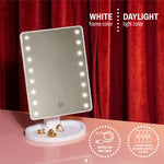 Text reading “white frame color” and “daylight light color,” plus icons showing “micro USB included” and “4 AA batteries required (not included).”