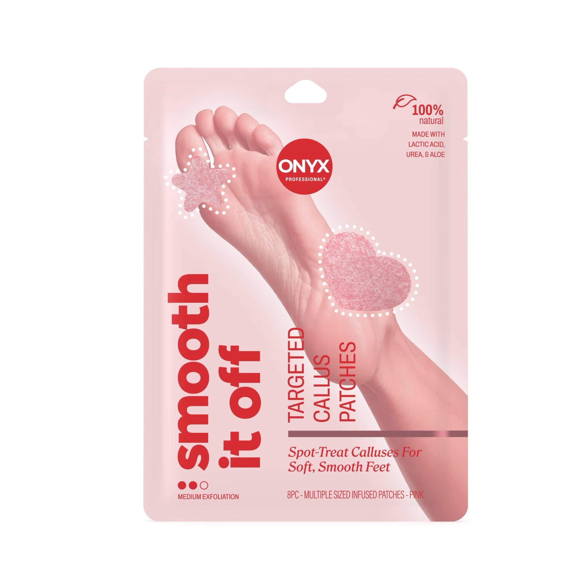 Onyx targeted callus patches packaging with a pink background