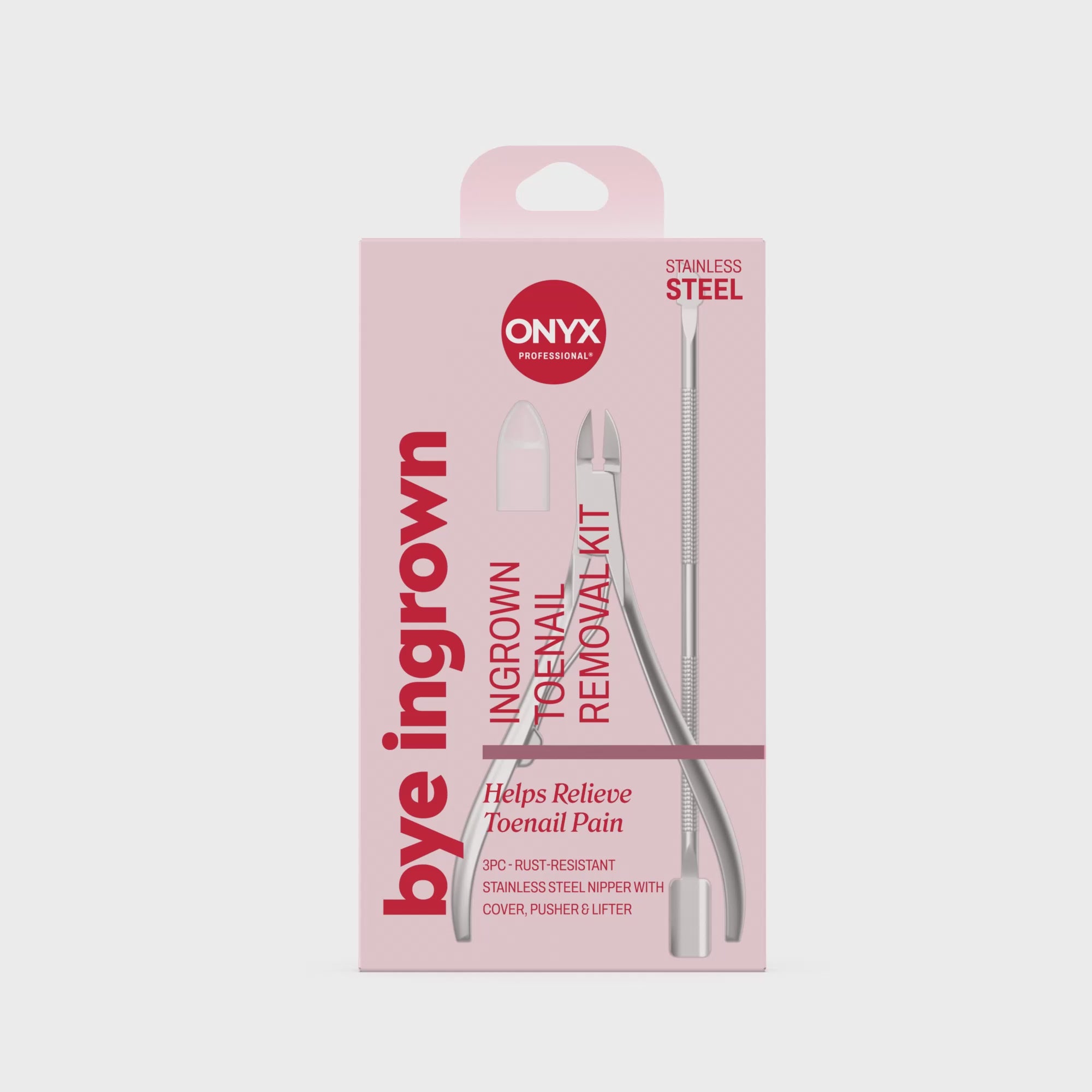 The video rotates the product 360 degrees to show the front, back, sides, top, and bottom of the ingrown toenail kit. There is no audio.