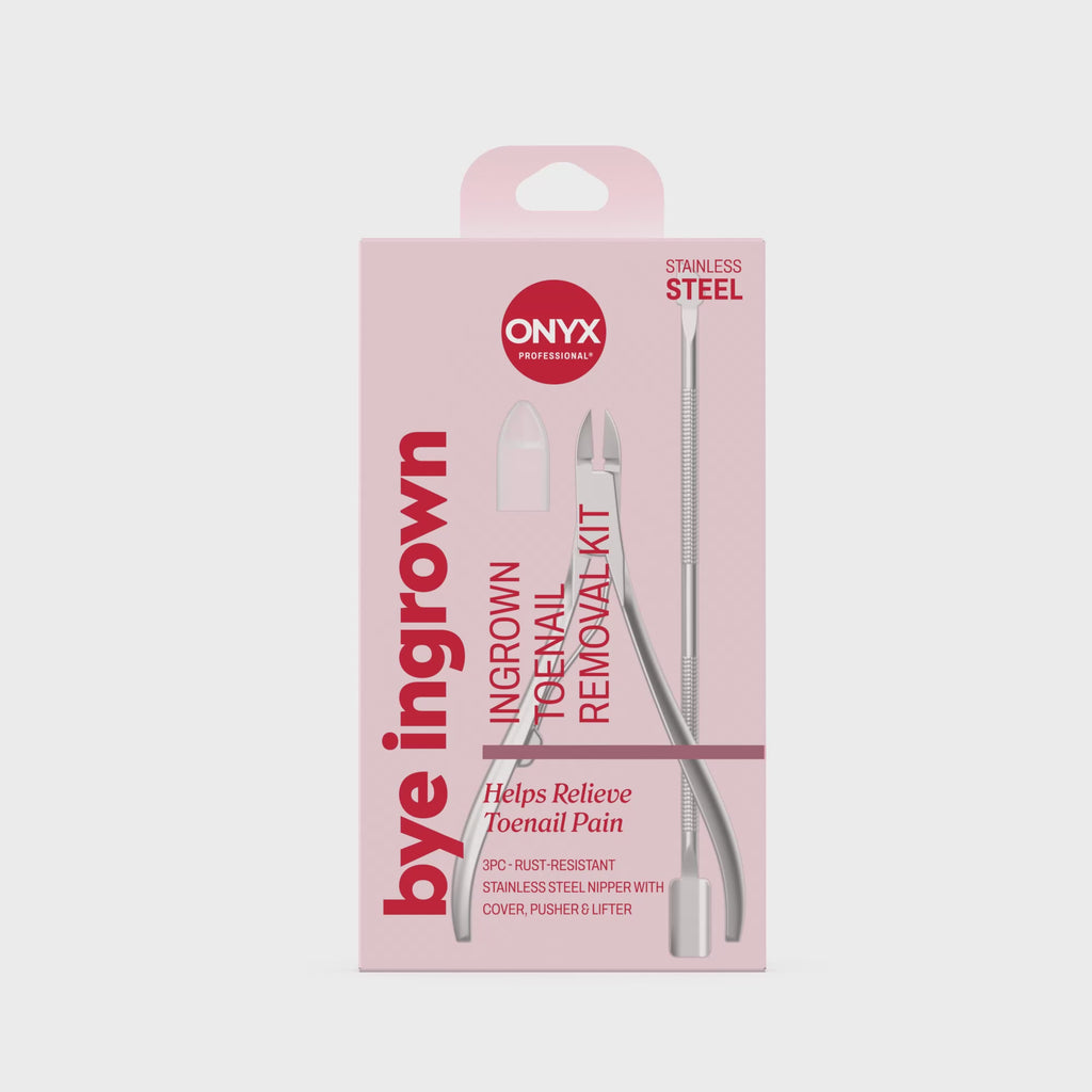 The video rotates the product 360 degrees to show the front, back, sides, top, and bottom of the ingrown toenail kit. There is no audio.